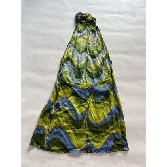 AMOR MIA Swirl Wavey Satin Dress in Green Blue - Picture 2 of 3